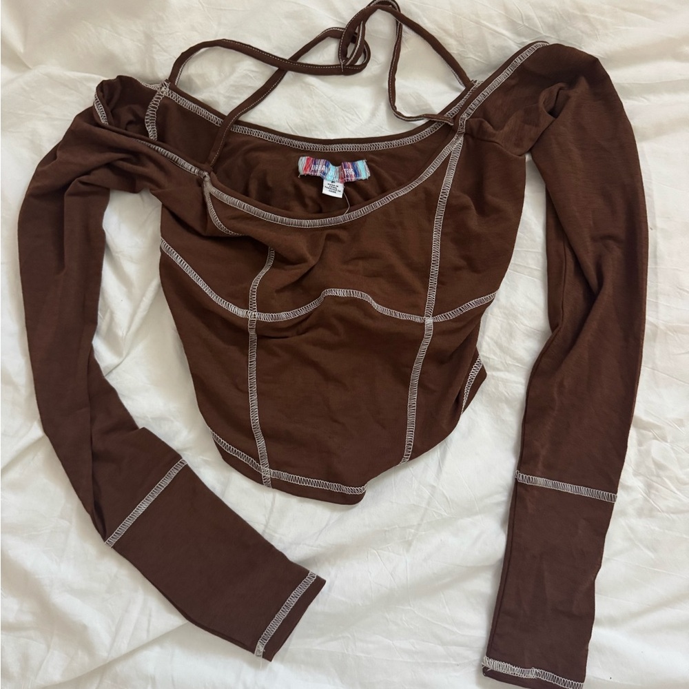 urban outfitters brown crop top w/ ties